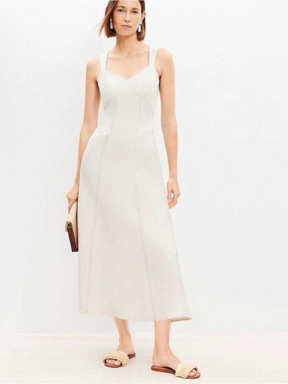 LOFT Women's Cream Midi Sundress with Sweetheart Neckline